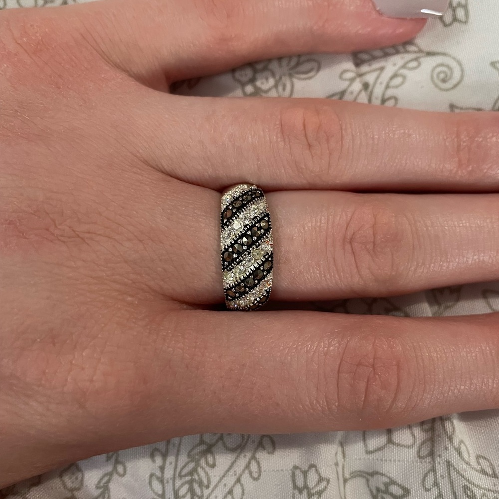 Black & White Crystal Sterling Silver Ring